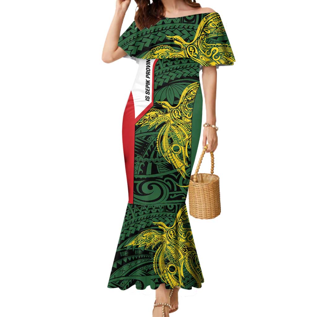 Personalised PNG East Sepik Province Mermaid Dress Bird of Paradise Tattoo Flag Motif LT9 Women Green - Polynesian Pride