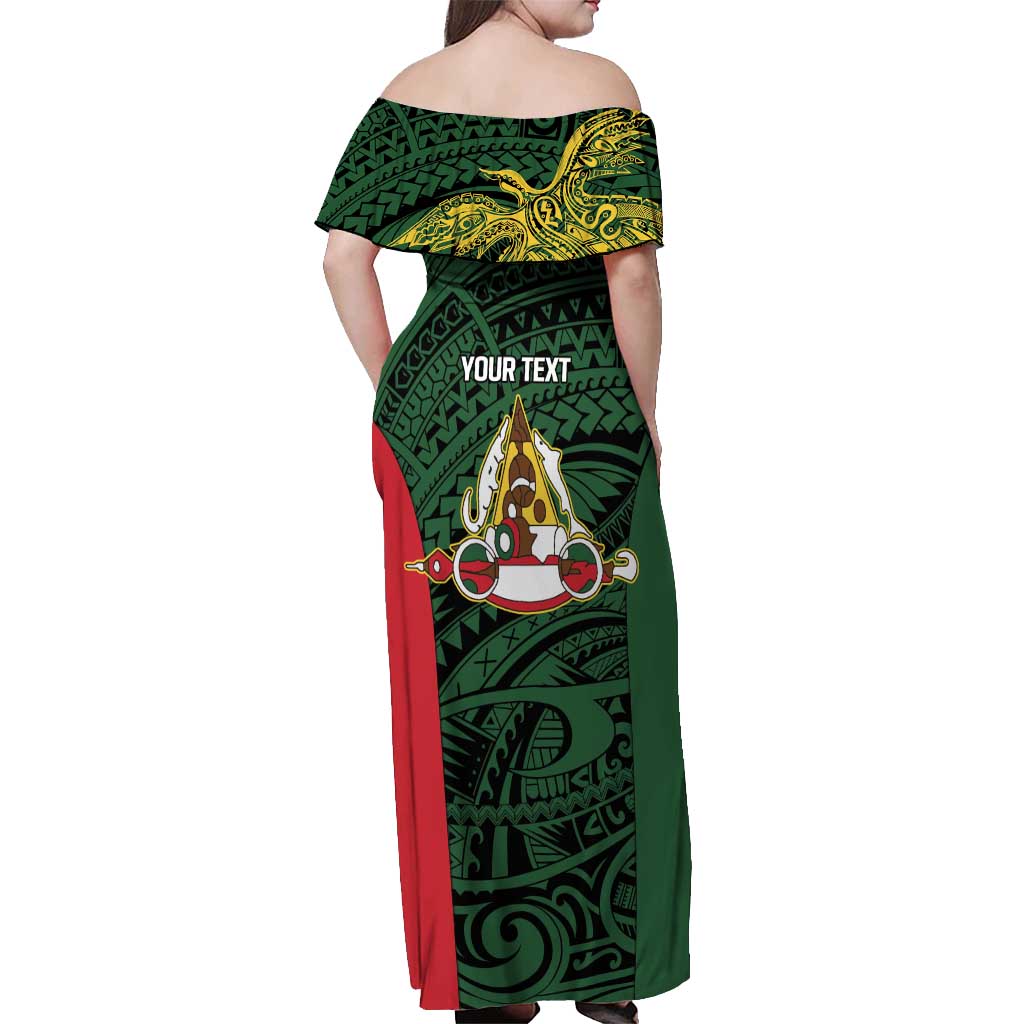 Personalised PNG East Sepik Province Off Shoulder Maxi Dress Bird of Paradise Tattoo Flag Motif LT9 - Polynesian Pride