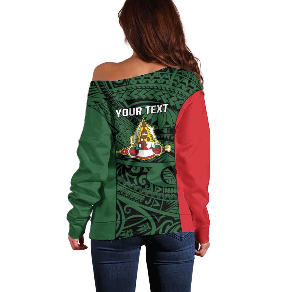 Personalised PNG East Sepik Province Off Shoulder Sweater Bird of Paradise Tattoo Flag Motif LT9 - Polynesian Pride