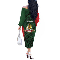 Personalised PNG East Sepik Province Off The Shoulder Long Sleeve Dress Bird of Paradise Tattoo Flag Motif LT9 - Polynesian Pride