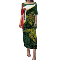Personalised PNG East Sepik Province Puletasi Bird of Paradise Tattoo Flag Motif LT9 Long Dress Green - Polynesian Pride