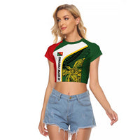 Personalised PNG East Sepik Province Raglan Cropped T Shirt Bird of Paradise Tattoo Flag Motif LT9 Female Green - Polynesian Pride