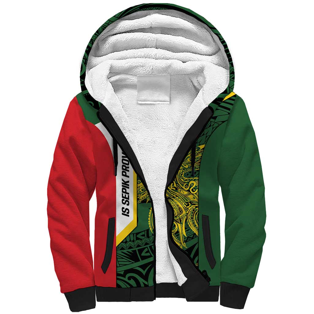 Personalised PNG East Sepik Province Sherpa Hoodie Bird of Paradise Tattoo Flag Motif LT9 Unisex Green - Polynesian Pride