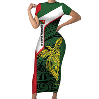 Personalised PNG East Sepik Province Short Sleeve Bodycon Dress Bird of Paradise Tattoo Flag Motif LT9 Long Dress Green - Polynesian Pride