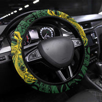 PNG East Sepik Province Steering Wheel Cover Bird of Paradise Tattoo Flag Motif LT9 Universal Fit Green - Polynesian Pride
