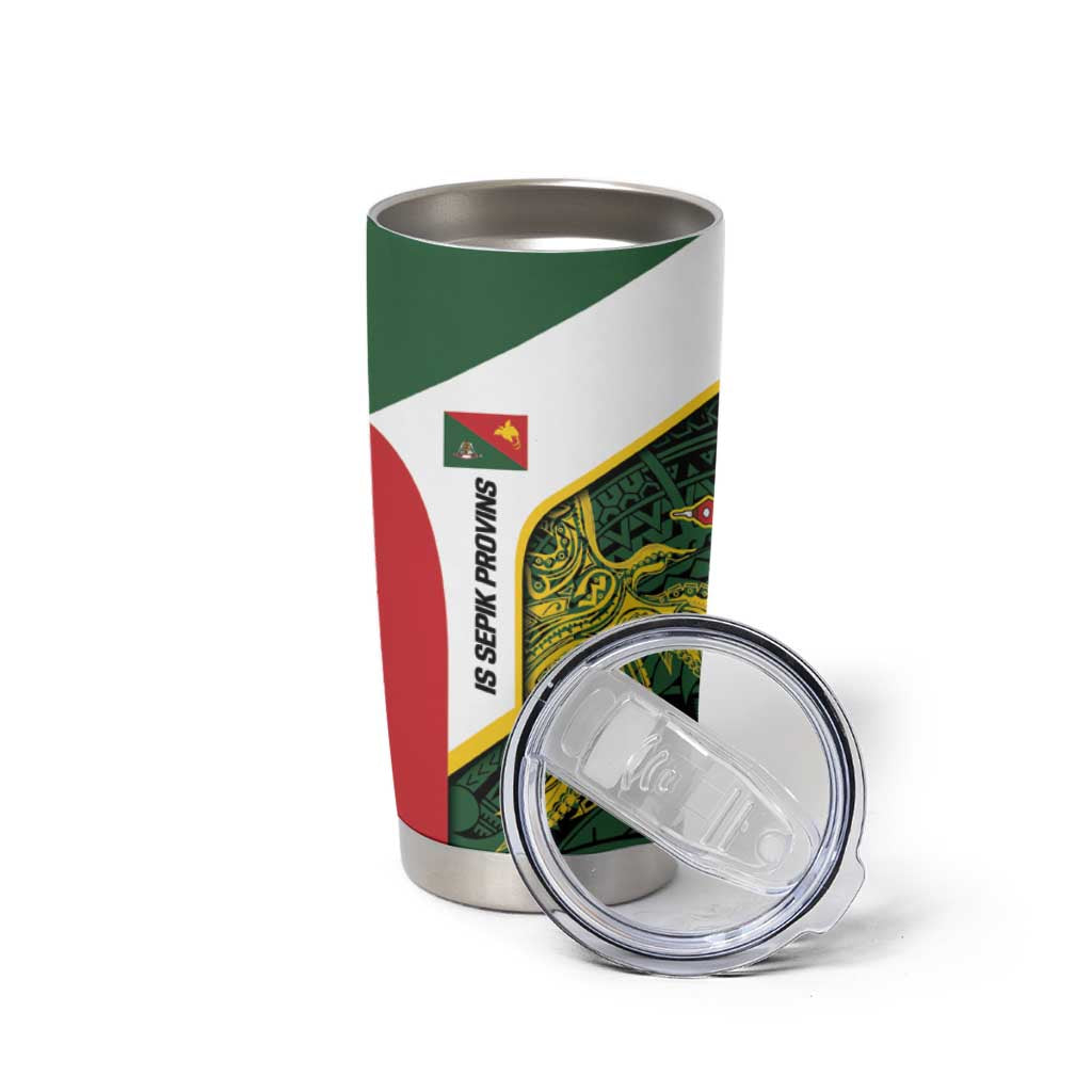 Personalised PNG East Sepik Province Tumbler Cup Bird of Paradise Tattoo Flag Motif LT9 - Polynesian Pride