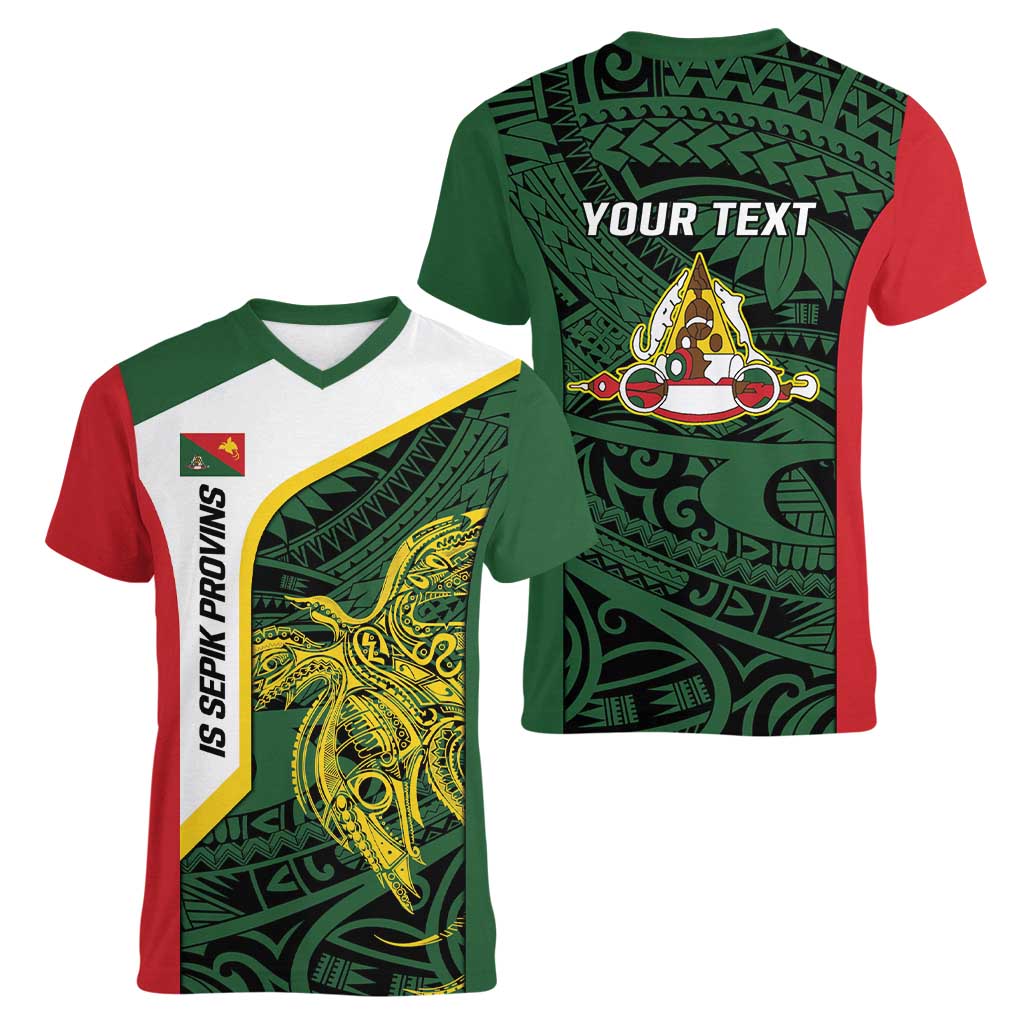 Personalised PNG East Sepik Province Women V-Neck T-Shirt Bird of Paradise Tattoo Flag Motif LT9 - Polynesian Pride