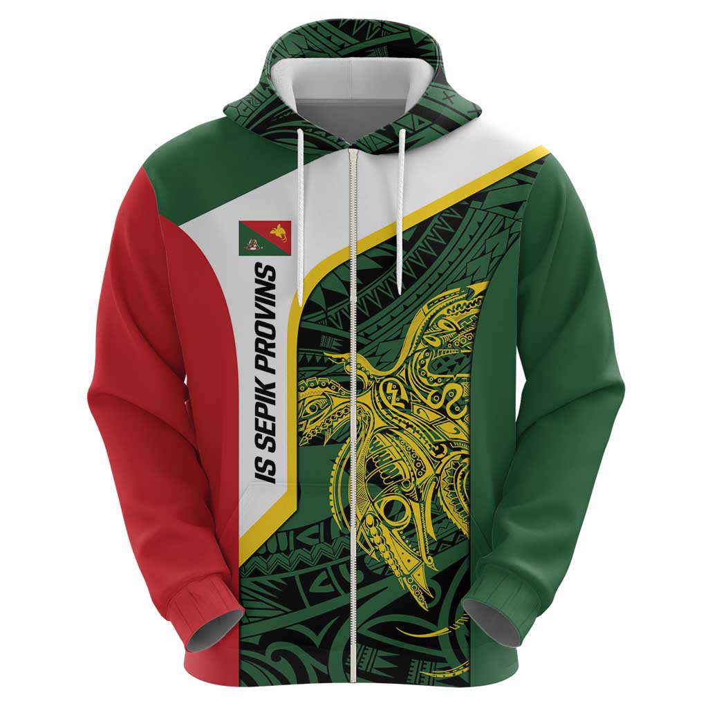 Personalised PNG East Sepik Province Zip Hoodie Bird of Paradise Tattoo Flag Motif LT9 - Polynesian Pride