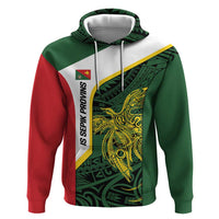 Personalised PNG East Sepik Province Zip Hoodie Bird of Paradise Tattoo Flag Motif LT9 Pullover Hoodie Green - Polynesian Pride