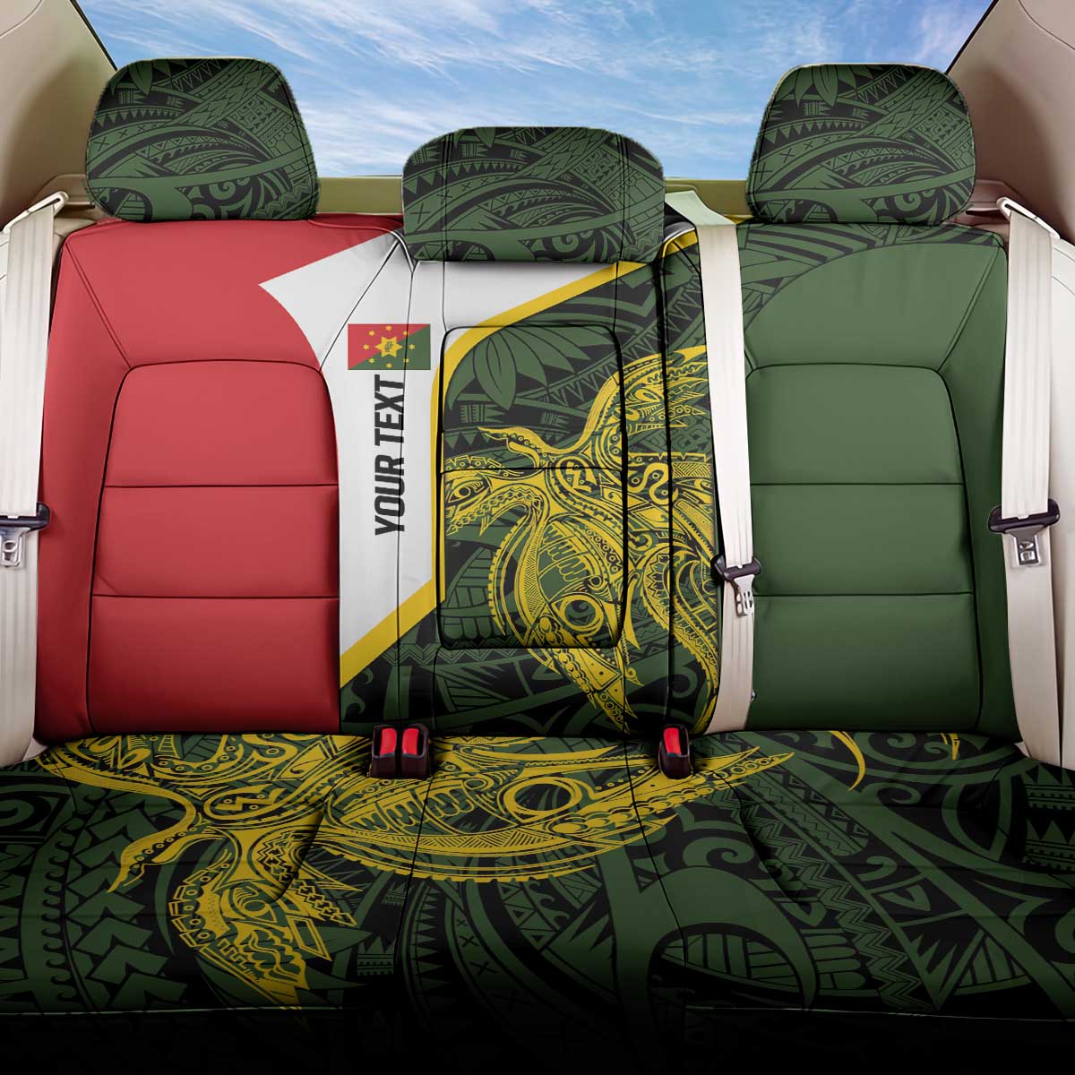 Personalised PNG Eastern Highlands Back Car Seat Cover Bird of Paradise Tattoo Flag Motif LT9 One Size Green - Polynesian Pride