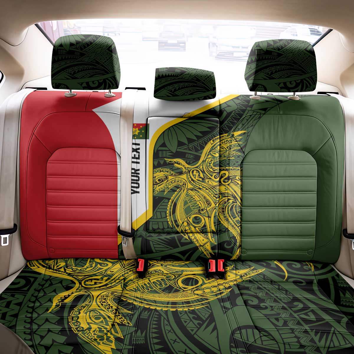 Personalised PNG Eastern Highlands Back Car Seat Cover Bird of Paradise Tattoo Flag Motif LT9 - Polynesian Pride