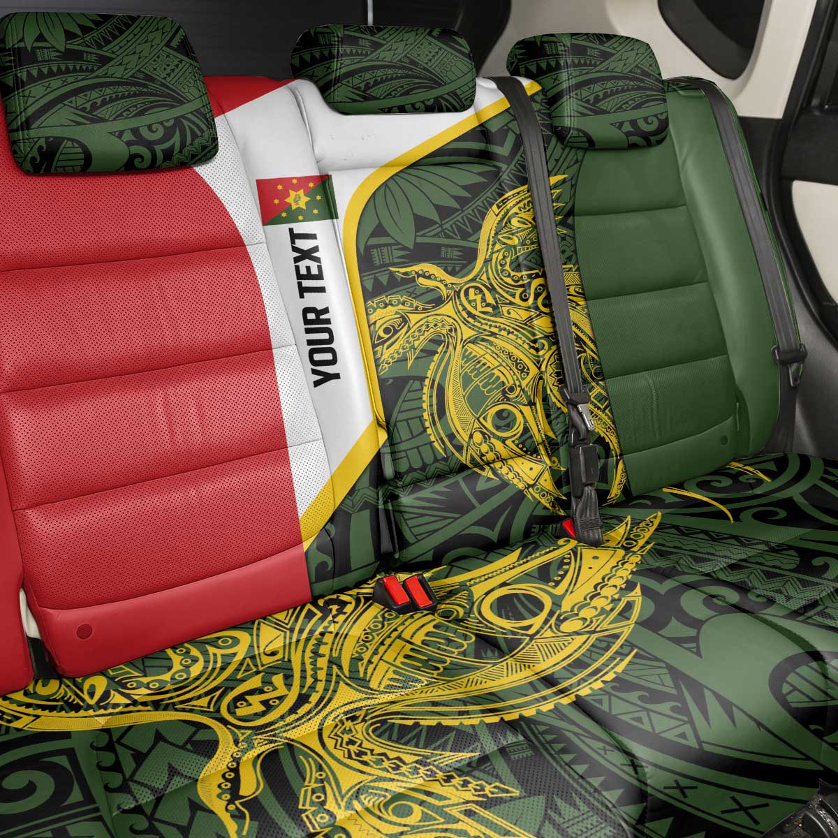 Personalised PNG Eastern Highlands Back Car Seat Cover Bird of Paradise Tattoo Flag Motif LT9 - Polynesian Pride