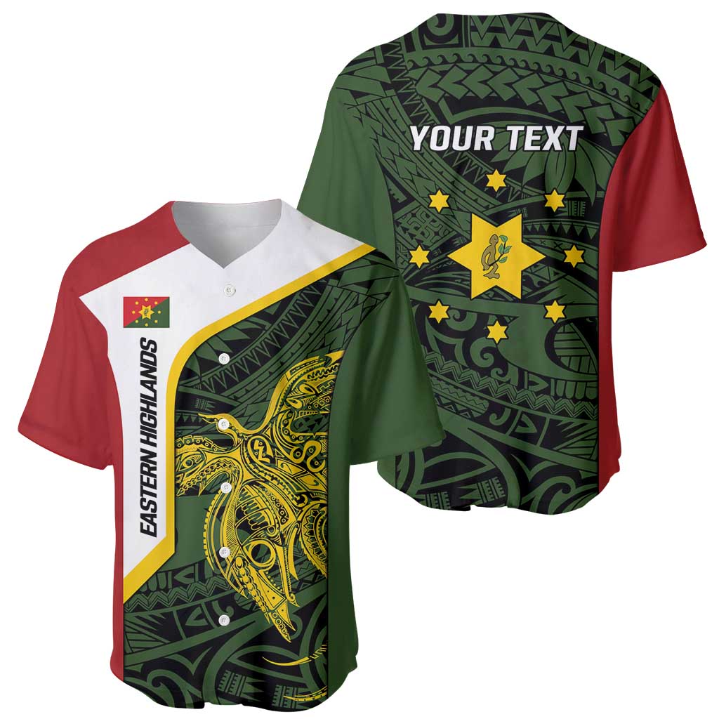 Personalised PNG Eastern Highlands Baseball Jersey Bird of Paradise Tattoo Flag Motif LT9 - Polynesian Pride