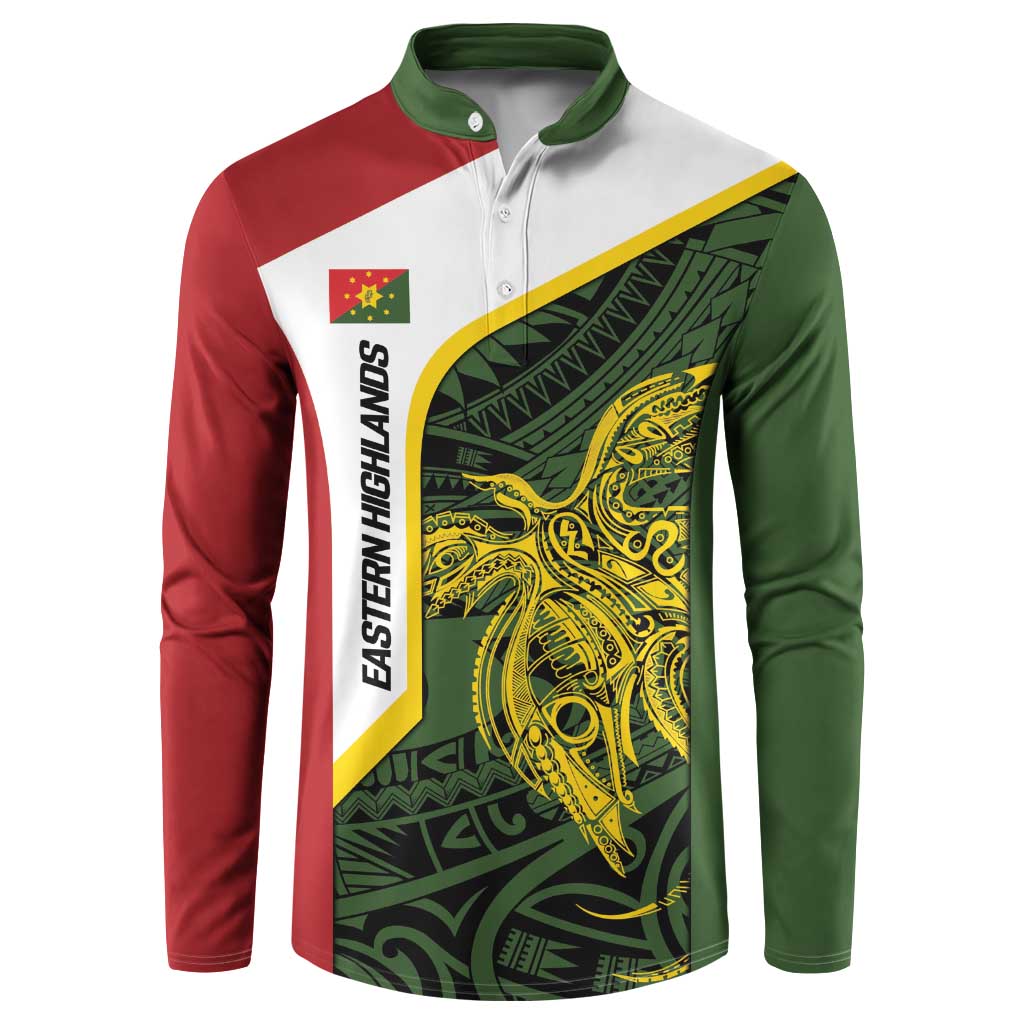 Personalised PNG Eastern Highlands Button Sweatshirt Bird of Paradise Tattoo Flag Motif LT9 Green - Polynesian Pride