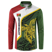 Personalised PNG Eastern Highlands Button Sweatshirt Bird of Paradise Tattoo Flag Motif LT9 Green - Polynesian Pride