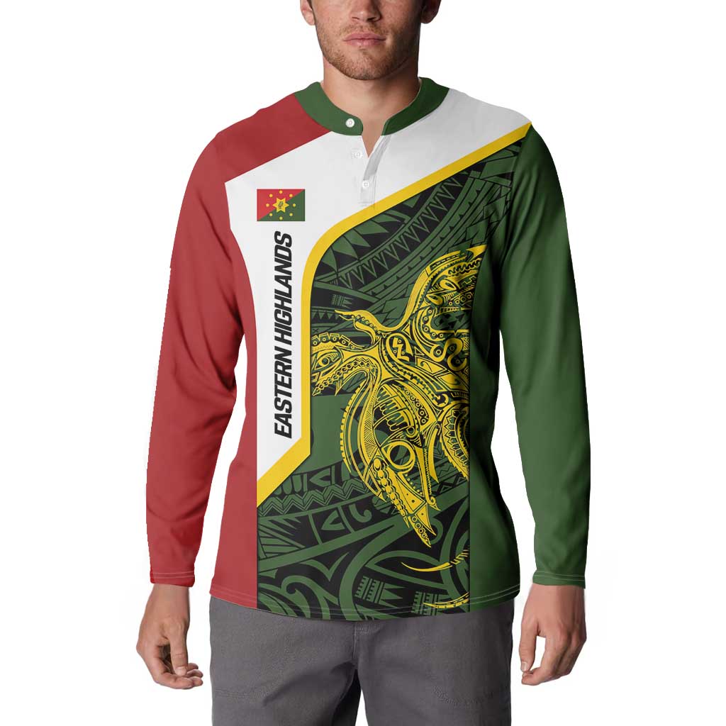 Personalised PNG Eastern Highlands Button Sweatshirt Bird of Paradise Tattoo Flag Motif LT9 - Polynesian Pride