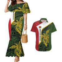 Personalised PNG Eastern Highlands Couples Matching Mermaid Dress and Hawaiian Shirt Bird of Paradise Tattoo Flag Motif LT9 Green - Polynesian Pride