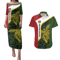 Personalised PNG Eastern Highlands Couples Matching Puletasi and Hawaiian Shirt Bird of Paradise Tattoo Flag Motif LT9 Green - Polynesian Pride