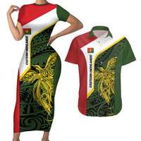Personalised PNG Eastern Highlands Couples Matching Short Sleeve Bodycon Dress and Hawaiian Shirt Bird of Paradise Tattoo Flag Motif LT9 Green - Polynesian Pride