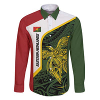 Personalised PNG Eastern Highlands Family Matching Long Sleeve Bodycon Dress and Hawaiian Shirt Bird of Paradise Tattoo Flag Motif LT9 Dad's Shirt - Long Sleeve Green - Polynesian Pride