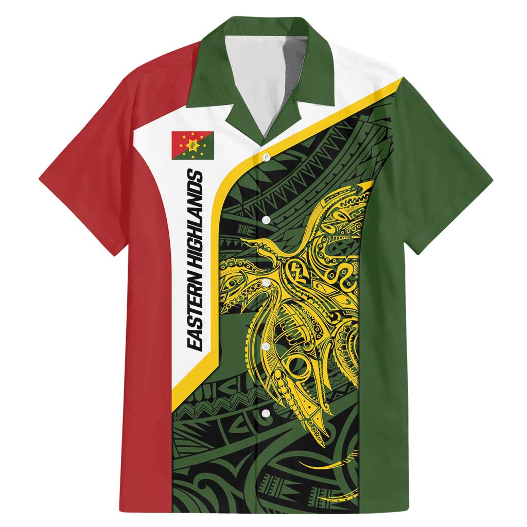 Personalised PNG Eastern Highlands Family Matching Mermaid Dress and Hawaiian Shirt Bird of Paradise Tattoo Flag Motif LT9 Dad's Shirt - Short Sleeve Green - Polynesian Pride