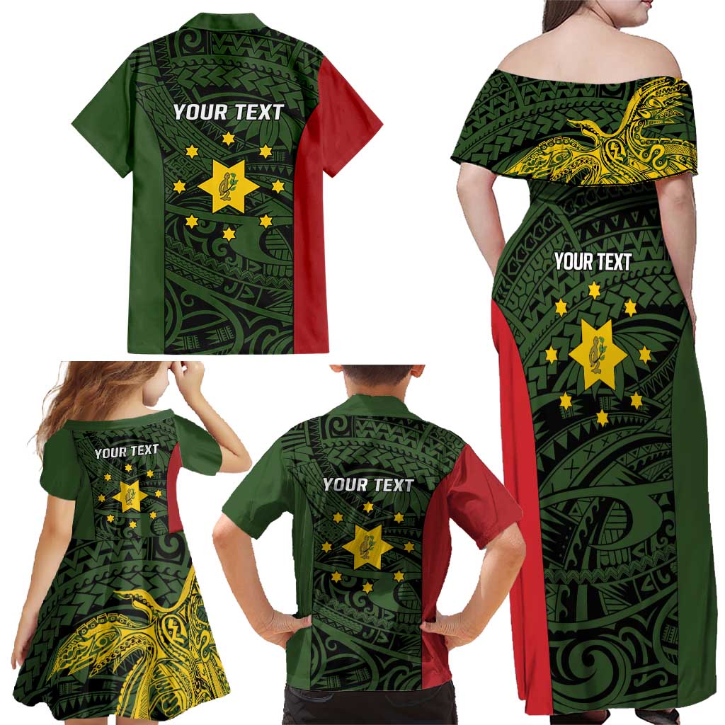 Personalised PNG Eastern Highlands Family Matching Off Shoulder Maxi Dress and Hawaiian Shirt Bird of Paradise Tattoo Flag Motif LT9 - Polynesian Pride