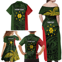 Personalised PNG Eastern Highlands Family Matching Off Shoulder Maxi Dress and Hawaiian Shirt Bird of Paradise Tattoo Flag Motif LT9 - Polynesian Pride