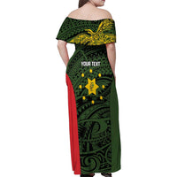 Personalised PNG Eastern Highlands Family Matching Off Shoulder Maxi Dress and Hawaiian Shirt Bird of Paradise Tattoo Flag Motif LT9 - Polynesian Pride