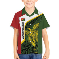 Personalised PNG Eastern Highlands Family Matching Off Shoulder Short Dress and Hawaiian Shirt Bird of Paradise Tattoo Flag Motif LT9 Son's Shirt Green - Polynesian Pride