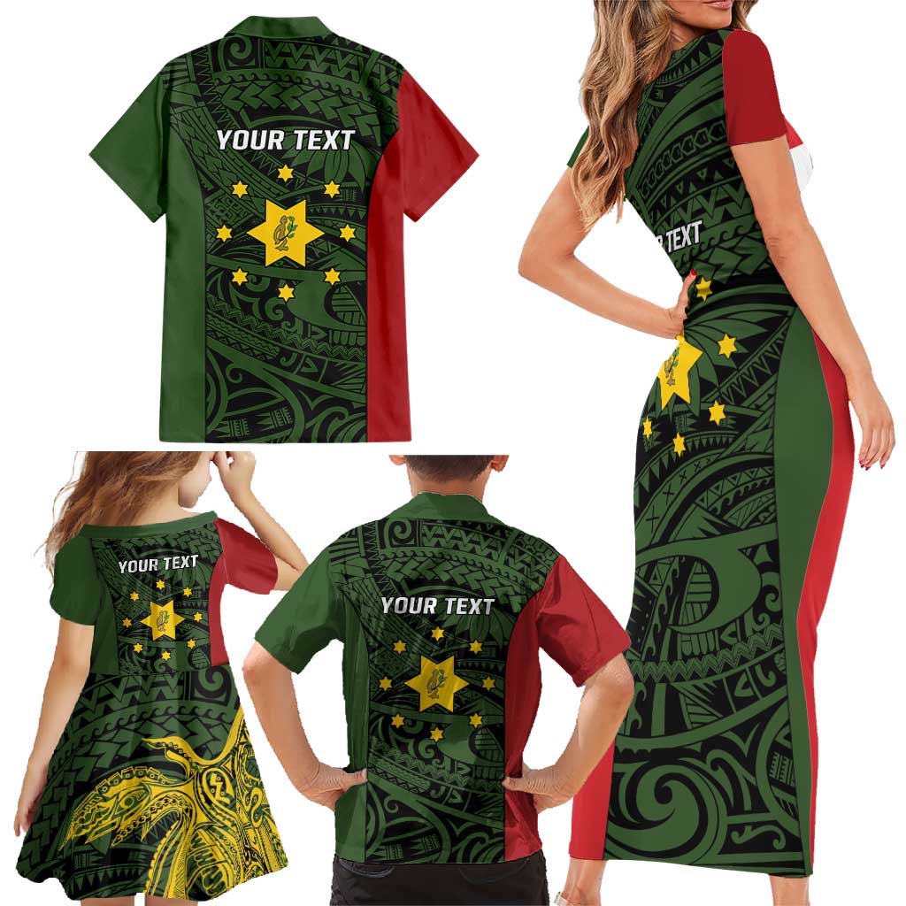Personalised PNG Eastern Highlands Family Matching Short Sleeve Bodycon Dress and Hawaiian Shirt Bird of Paradise Tattoo Flag Motif LT9 - Polynesian Pride