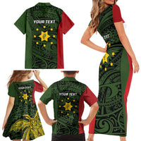 Personalised PNG Eastern Highlands Family Matching Short Sleeve Bodycon Dress and Hawaiian Shirt Bird of Paradise Tattoo Flag Motif LT9 - Polynesian Pride