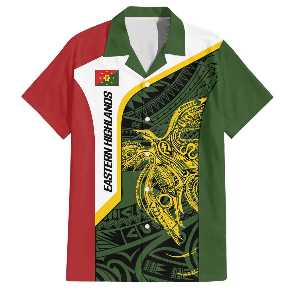 Personalised PNG Eastern Highlands Family Matching Summer Maxi Dress and Hawaiian Shirt Bird of Paradise Tattoo Flag Motif LT9 Dad's Shirt - Short Sleeve Green - Polynesian Pride