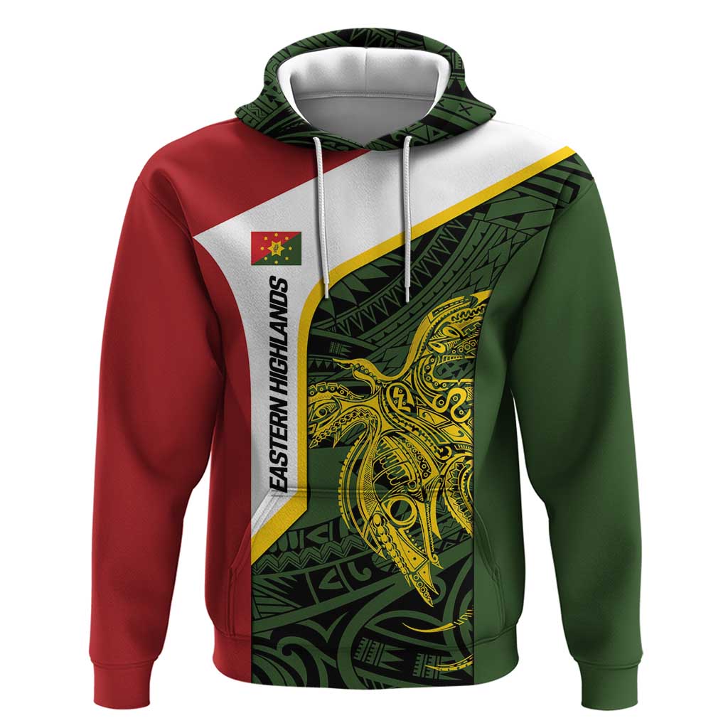 Personalised PNG Eastern Highlands Hoodie Bird of Paradise Tattoo Flag Motif LT9 Pullover Hoodie Green - Polynesian Pride