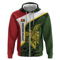 Personalised PNG Eastern Highlands Hoodie Bird of Paradise Tattoo Flag Motif LT9 Zip Hoodie Green - Polynesian Pride