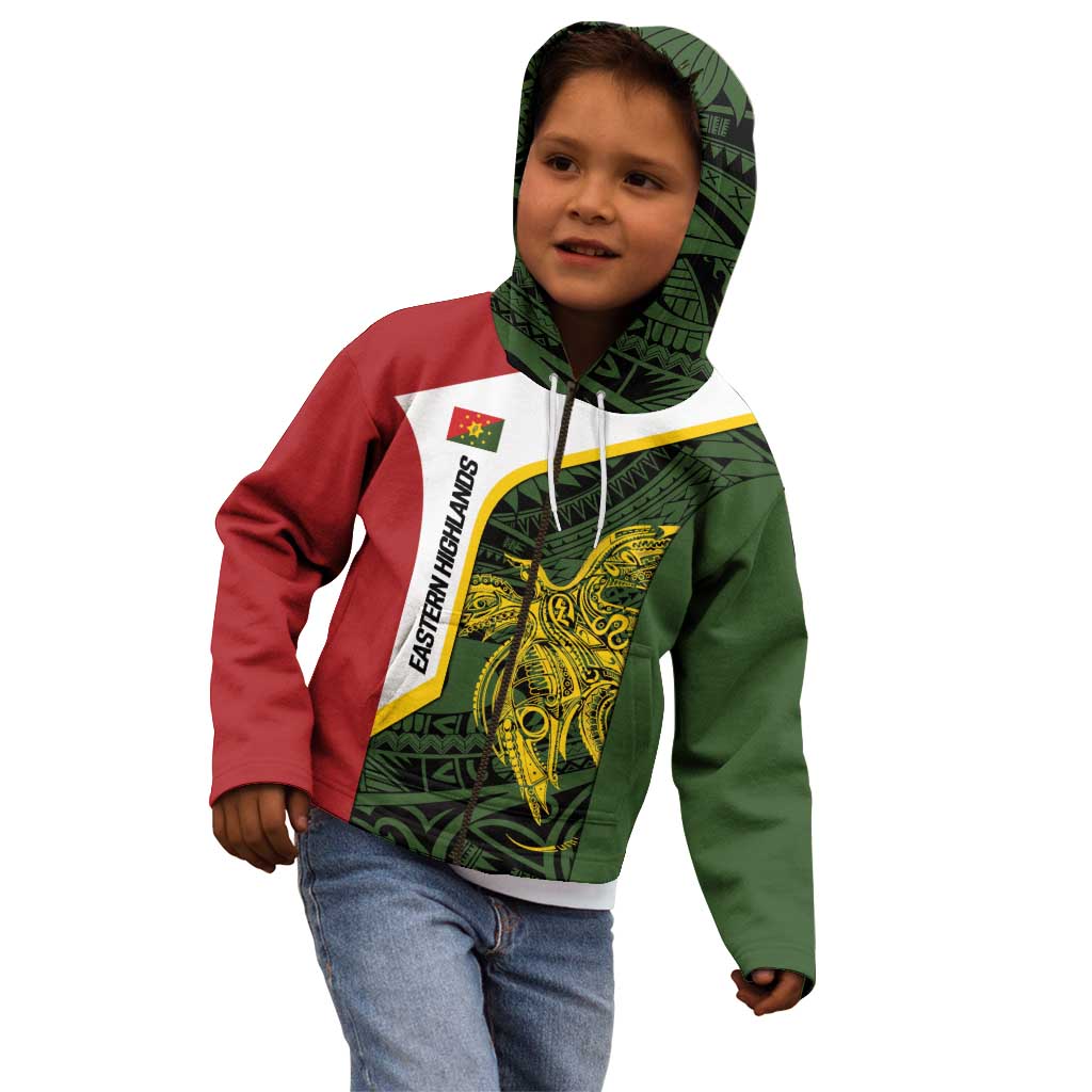 Personalised PNG Eastern Highlands Kid Hoodie Bird of Paradise Tattoo Flag Motif LT9 - Polynesian Pride