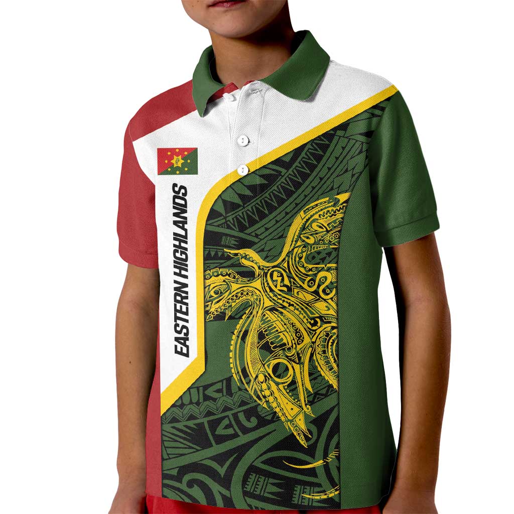 Personalised PNG Eastern Highlands Kid Polo Shirt Bird of Paradise Tattoo Flag Motif LT9 Kid Green - Polynesian Pride