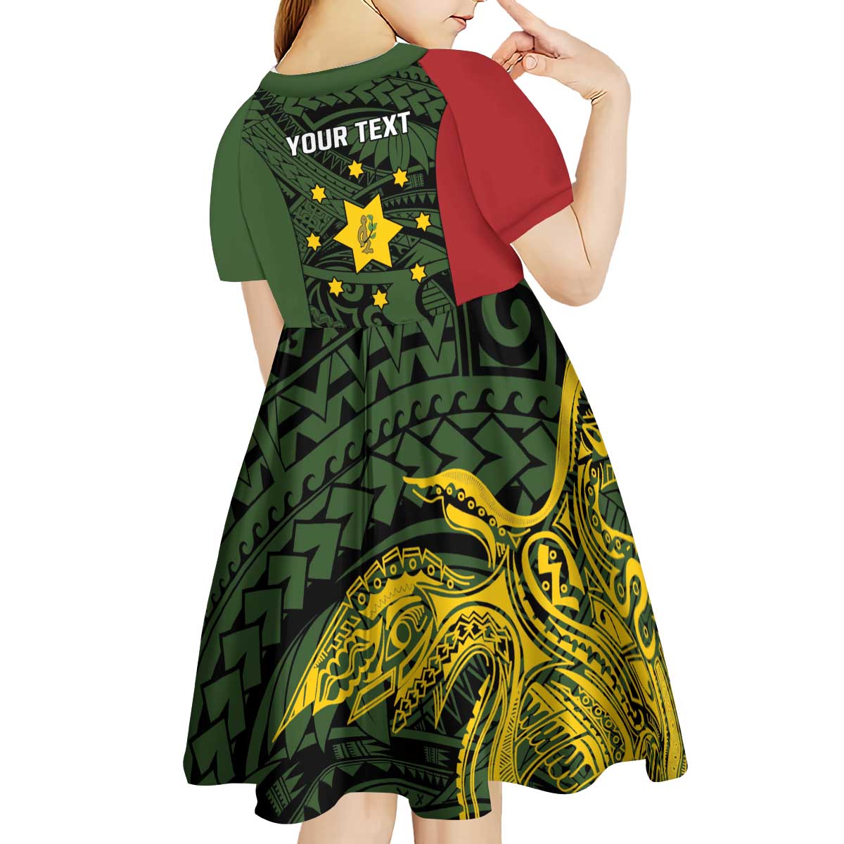Personalised PNG Eastern Highlands Kid Short Sleeve Dress Bird of Paradise Tattoo Flag Motif LT9 - Polynesian Pride