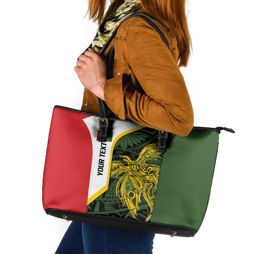 Personalised PNG Eastern Highlands Leather Tote Bag Bird of Paradise Tattoo Flag Motif LT9 Green - Polynesian Pride