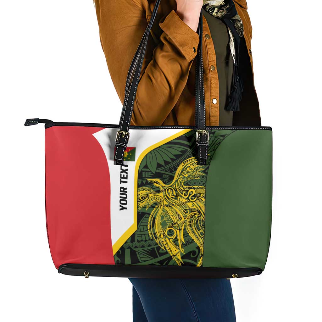 Personalised PNG Eastern Highlands Leather Tote Bag Bird of Paradise Tattoo Flag Motif LT9 - Polynesian Pride