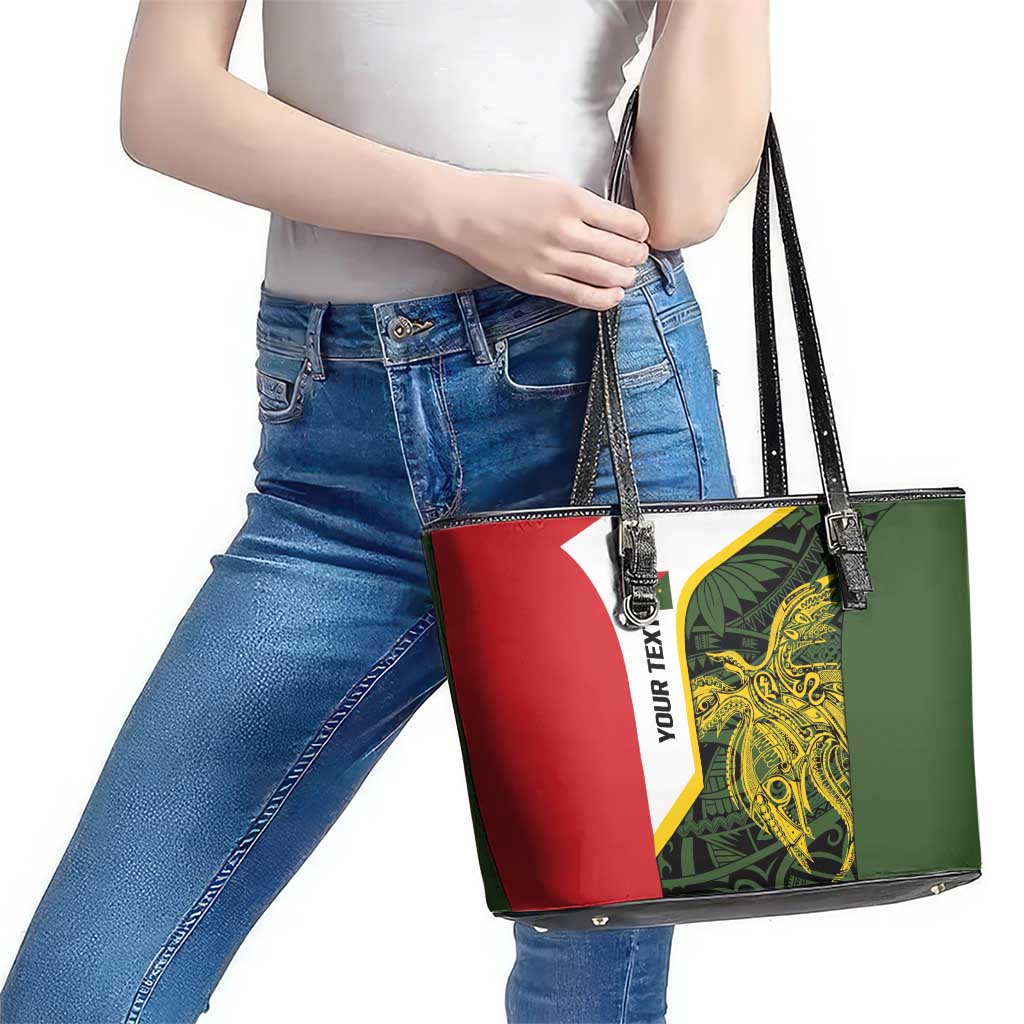 Personalised PNG Eastern Highlands Leather Tote Bag Bird of Paradise Tattoo Flag Motif LT9 - Polynesian Pride