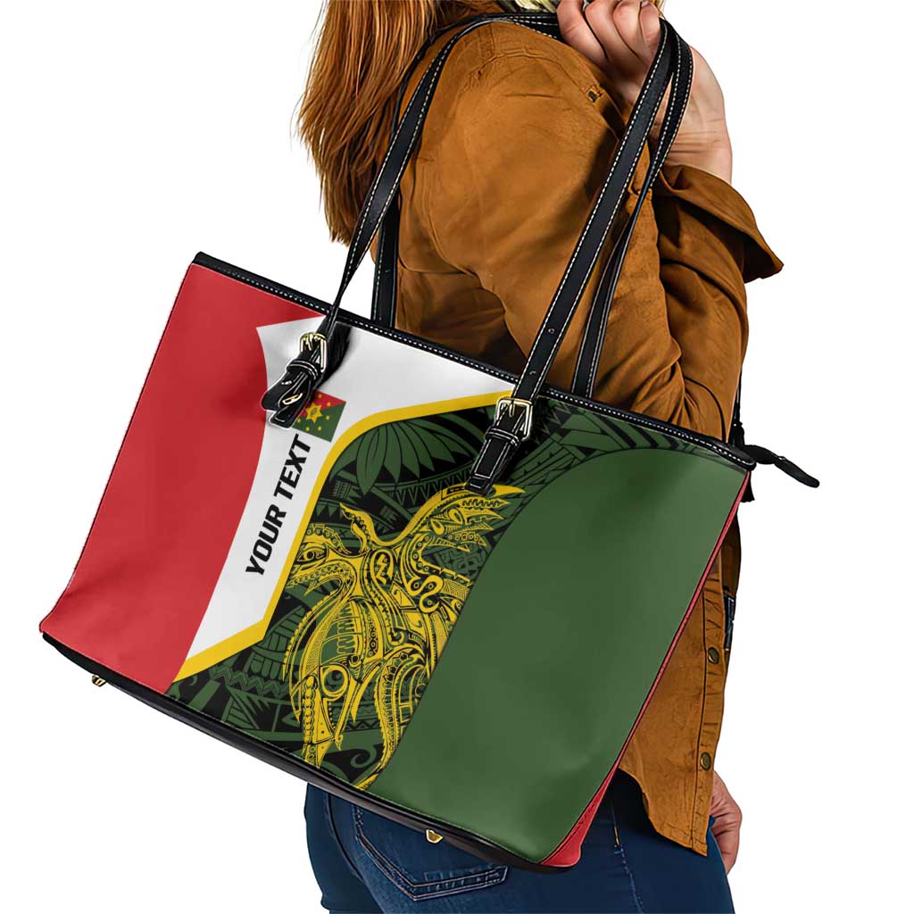 Personalised PNG Eastern Highlands Leather Tote Bag Bird of Paradise Tattoo Flag Motif LT9 - Polynesian Pride