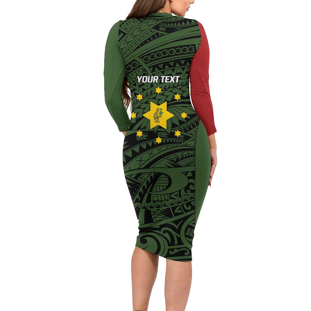 Personalised PNG Eastern Highlands Long Sleeve Bodycon Dress Bird of Paradise Tattoo Flag Motif LT9 - Polynesian Pride