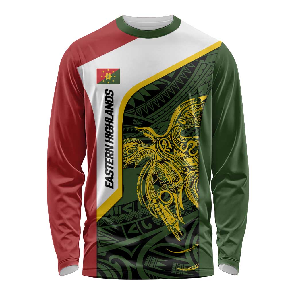Personalised PNG Eastern Highlands Long Sleeve Shirt Bird of Paradise Tattoo Flag Motif LT9 Unisex Green - Polynesian Pride