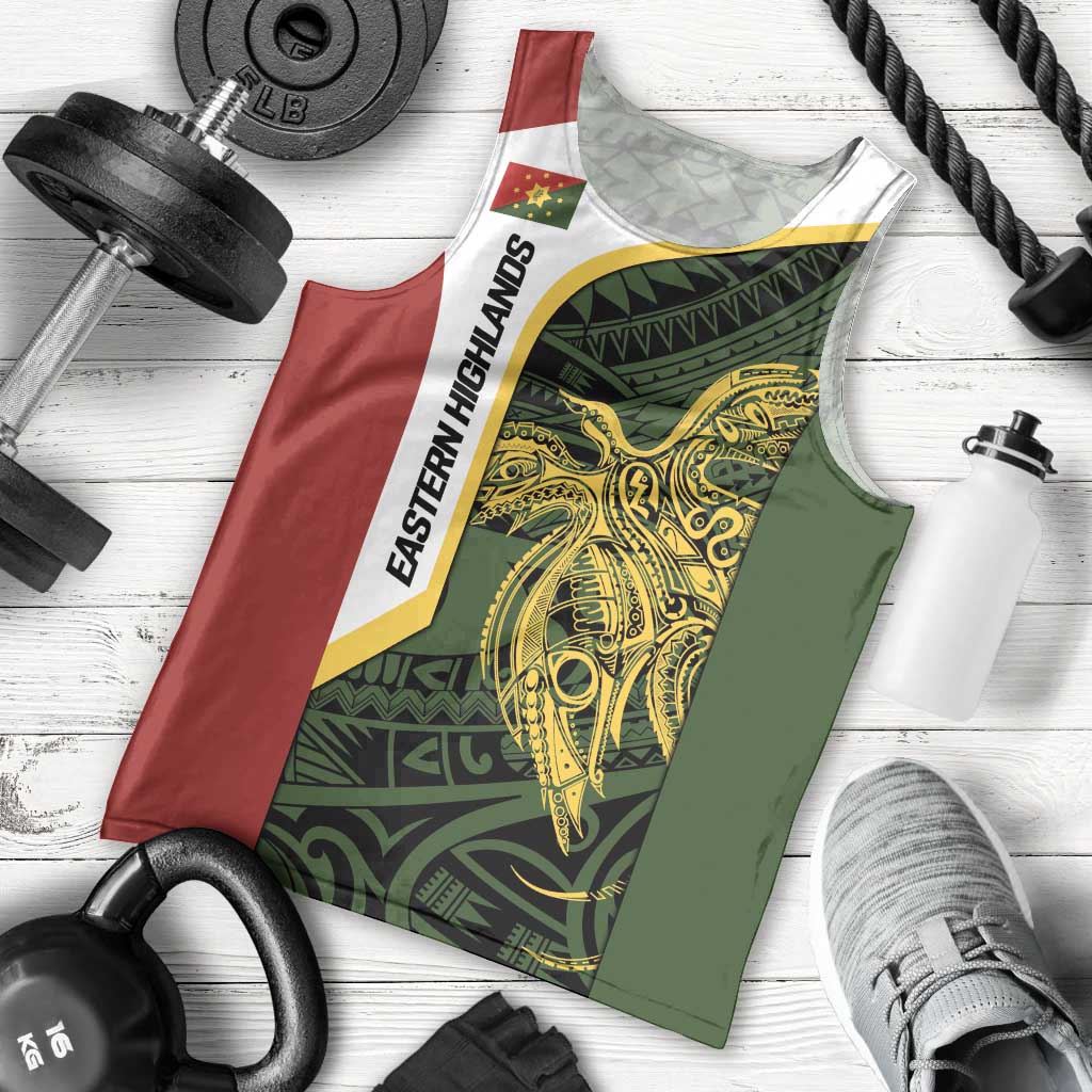 Personalised PNG Eastern Highlands Men Tank Top Bird of Paradise Tattoo Flag Motif LT9 - Polynesian Pride
