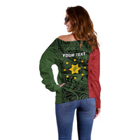 Personalised PNG Eastern Highlands Off Shoulder Sweater Bird of Paradise Tattoo Flag Motif LT9 - Polynesian Pride