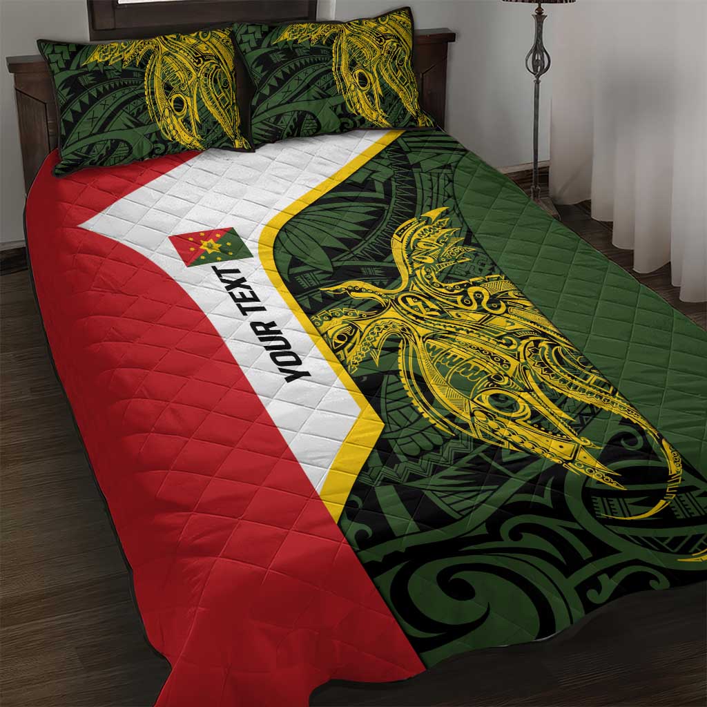 Personalised PNG Eastern Highlands Quilt Bed Set Bird of Paradise Tattoo Flag Motif LT9 Green - Polynesian Pride