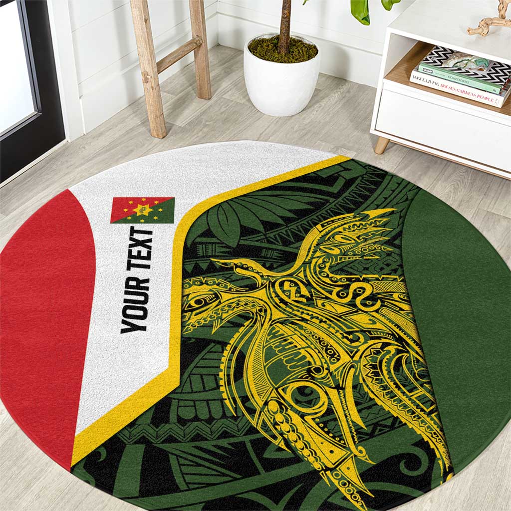 Personalised PNG Eastern Highlands Round Carpet Bird of Paradise Tattoo Flag Motif LT9 Green - Polynesian Pride