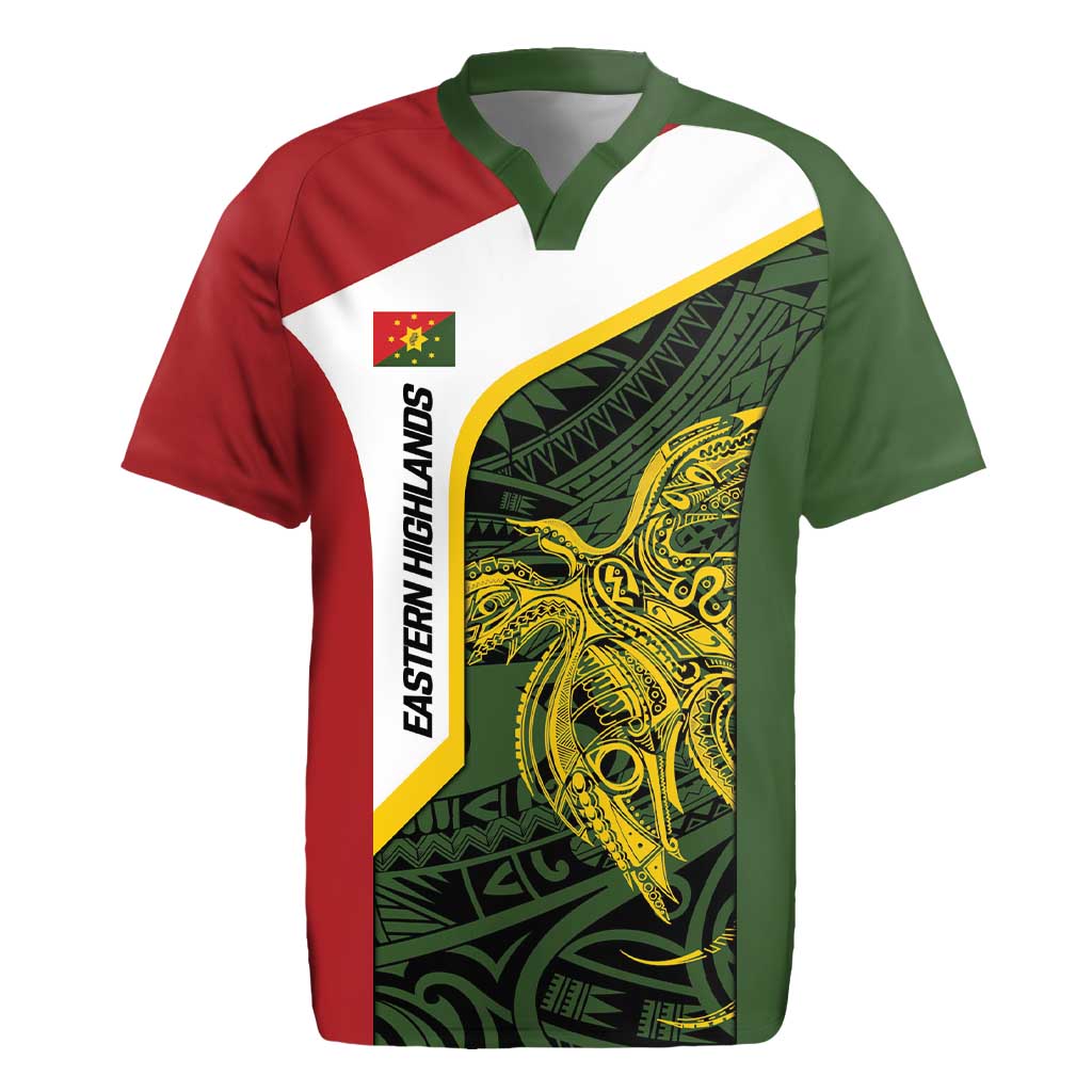 Personalised PNG Eastern Highlands Rugby Jersey Bird of Paradise Tattoo Flag Motif LT9 Green - Polynesian Pride