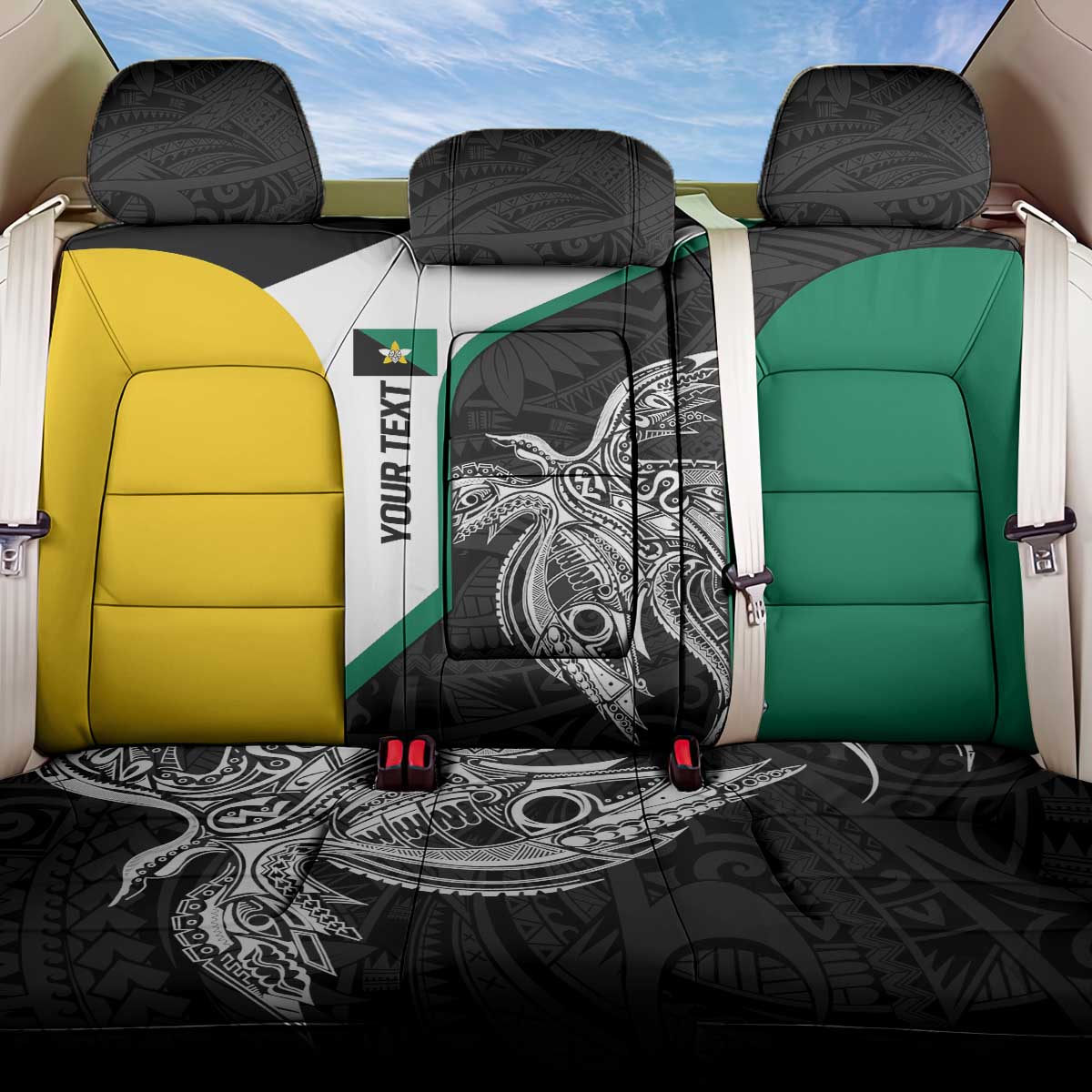 Personalised PNG Enga Province Back Car Seat Cover Bird of Paradise Tattoo Flag Motif LT9 One Size Green - Polynesian Pride