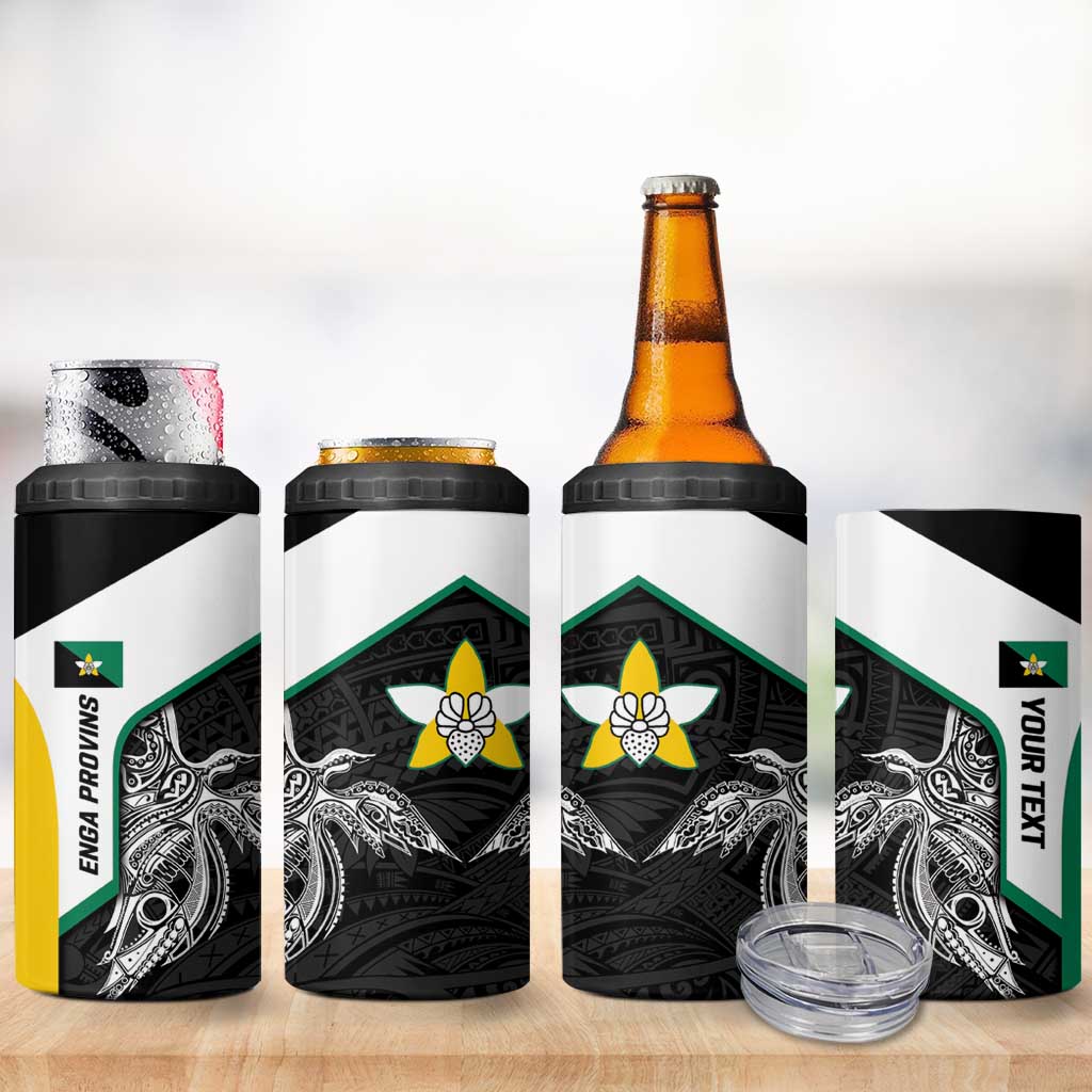 Personalised PNG Enga Province 4 in 1 Can Cooler Tumbler Bird of Paradise Tattoo Flag Motif LT9 - Polynesian Pride